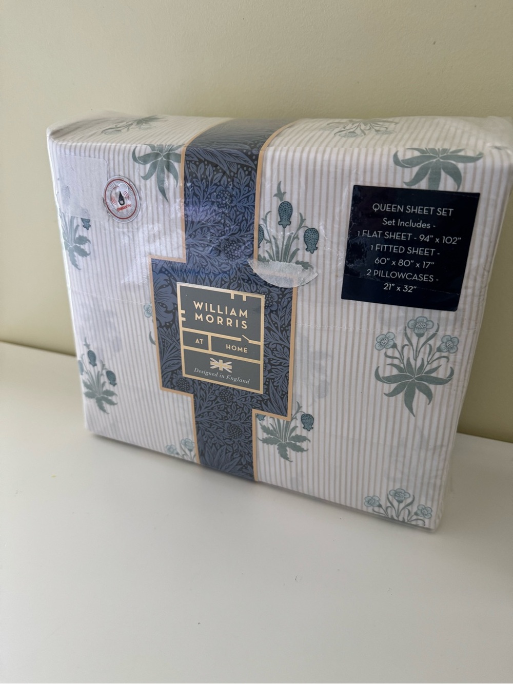 Brand New William Morris At Home Sheet Set England 200 Cotton iStripped Celadine